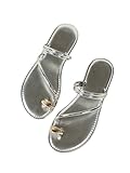Verdusa Women's Metallic Open Toe Ring Sandals Summer Strappy Flat Sandals Silver 8