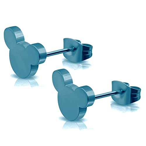 Blue Plated Stainless Steel Tiny Mouse Earrings