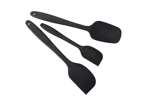 Cloober Espátulas de Silicona de Cocina de Grado Alimenticio, Set de 3 Utensilios para cocinar y hornear, antiadherentes , flexibles y libres de PBA. (Negro) Cover