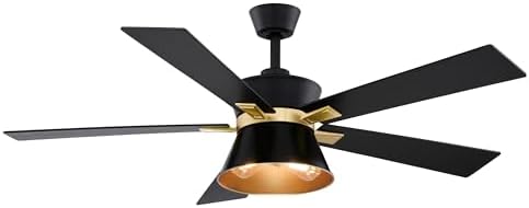 VAXCEL Scottsdale 52 in. Black and Gold Indoor Rod Mount Mid-Century Modern Ceiling Fan with Reversible Black-Walnut Blades, Dimmable LED Light Kit and Remote Control Included, 3 Speeds, Metal Shade