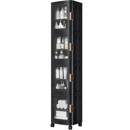 VECELO 4-Tier Tall Narrow Storage Cabinet with Movable Wheels, Adjustable