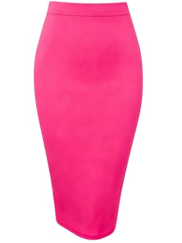 PUKAVT Damen Business Bleistiftrock Stretchiger hohe Taille Bodycon Röcke Sommer kurzer Rock Knielange Rosa M