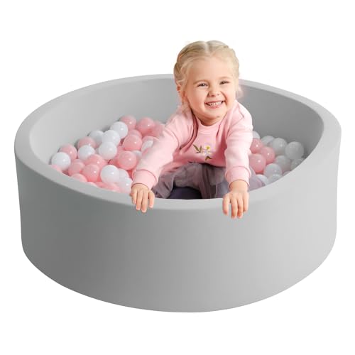 Image of TRENDBOX Soft Memory Foam Ball Pit Sponge Indoor Round Ball Pit for Toddler Children - Light Gray