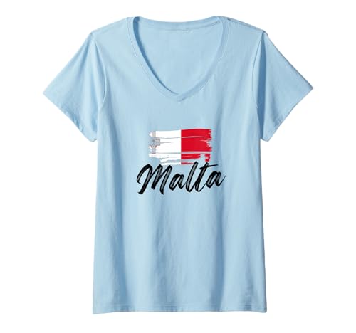 Womens Malta Flag Maltese Malta Pride Heart V-Neck T-Shirt
