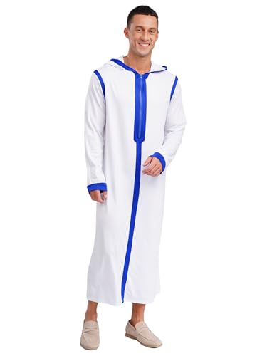 Mens Long Sleeve Islamic Muslim Loose Fit Robe Hoodie Printed Thobe for Daily Wear Party3