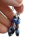  ⊹⊱ ☆ LAPIS LAZULI & AGATE DE TRES COLORES - AZUL - BLANCO - NEGRO PENDIENTES DE COBRE EN GANCHOS LARGOS ☆ ⊰⊹ Pendientes únicos y piedras azules en ganchos de oreja hechos a mano