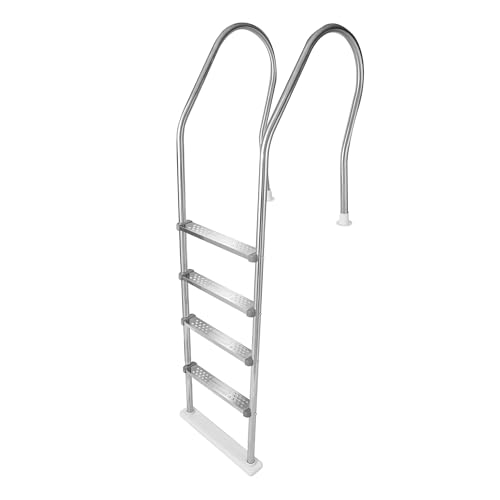 Blue Wave Above Ground Stainless Steel Pool Ladder - Ergonomic Reverse Bend Handrails for Comfortable Deck Entry - Non-Slip Steps for 48 to 54-In Deep Pools - 225-lb Cap, Includes Aluminum Flanges