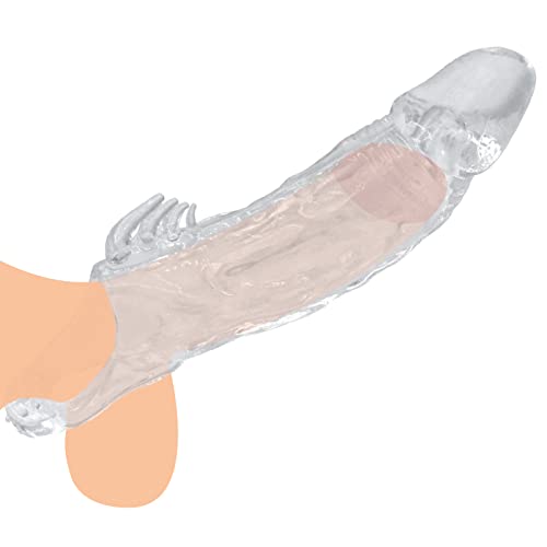 Manchon Pour Pénis Crystal Penis Sleeve en Silicone Rétractable,Avec Anneaux Pour Testicules & Aileron de Requin,Extenseur de Pénis Pour Homme Ejaculation Retardée l'agrandissement du Pénis