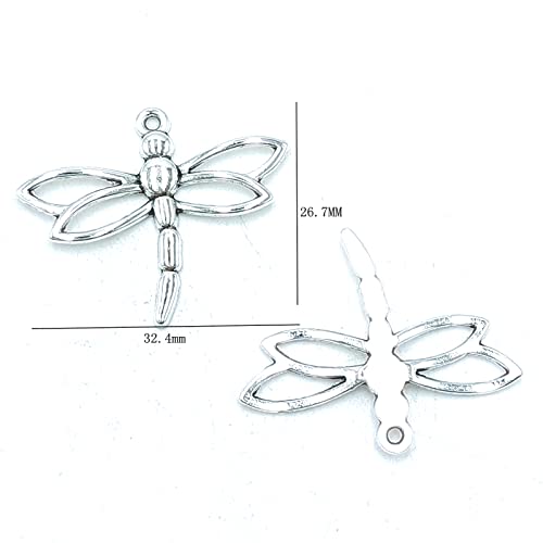 Yoogcorett 30Pcs Charms Dragonfly Insect Pendants Bulk Tibetan Silver For Diy Craft Bracelet Necklace Jewelry Making Alloy Vintage Pendants 26.7 X 32.4Mm (Ancient Silver) #TOP2
