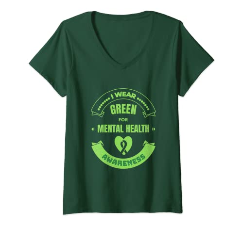 Mujer Green Ribbon - Concienciación sobre la salud mental Camiseta Cuello V