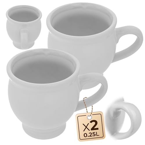 KADAX Vasos de gres de 250 ml para vino caliente, 2 unidades, taza de gres con asa, taza de cerámica, taza de té, taza de café, taza de cerámica (blanco)