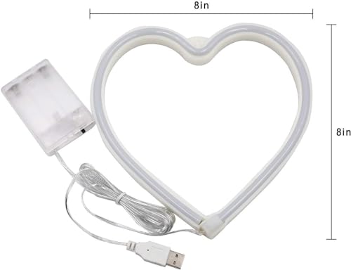 Image of 2 Pack Pink Heart Neon Signs Battery Operated or USB Powered Heart Lights | LED Heart Neon Lamp for Valentines Day Wedding Proposal Mother's Day Dorm Bedroom Decor, Gifts for Mom Wife Girfriend Girls