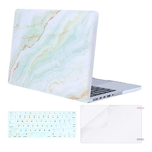 MOSISO Compatible with MacBook Pro 13 inch Case 2015 2014 2013 end 2012 A1502 A1425, Protective Plastic Pattern Hard Shell Case & Keyboard Cover Skin & Screen Protector, White Green Marble