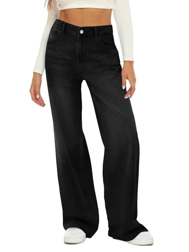 HDLTE Black Women Wide Leg Jeans High Waist Baggy Jean Loose Boyfriend Jeans Denim Pants Y2K