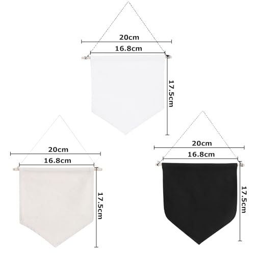 3 Stück Pin-Banner aus Baumwolle, Pin Display, Wimpel zur Präsentation von Ansteckern, Buttons und Abzeichen, Wimpel Selber Gestalten mit Holzstab, 17,5 x 16,8 cm (Schwarz)