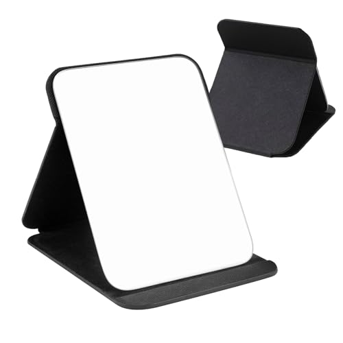 Aiweijia Portable Folding Mirror - 16x11cm PU Leather Free Standing Vanity for Office Desk Travel Camping - Black