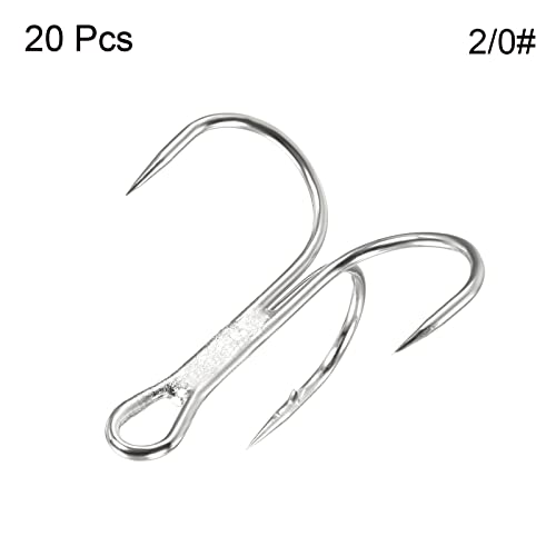 PATIKIL 1/0# Treble Fish Hooks, 20 Pack 1.26" L Carbon Steel Sharp Round Bend Hook Triple Barbed Hook for Freshwater Saltwater White - Image 3