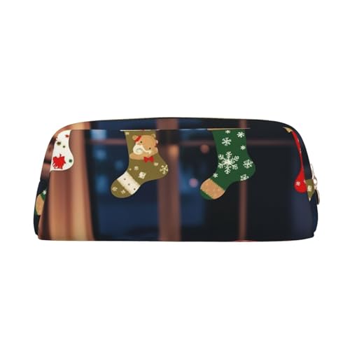 BSCKKDMN レザーペンシルケース かわいい ジッパー ペンシルポーチ ペンバッグ 多機能 旅行 メイク コスメバッグ クリスマス ソックス クリスマス パーティー キーポーチ 女性 男性 仕事 オフィス