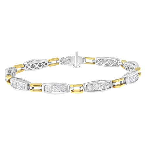 Haus of Brilliance 14K Yellow and White Gold 2.0 Cttw Princess Cut Diamond Tapered and Equal Sign Link Bracelet (G-H Color, SI1-SI2 Clarity) - 7"