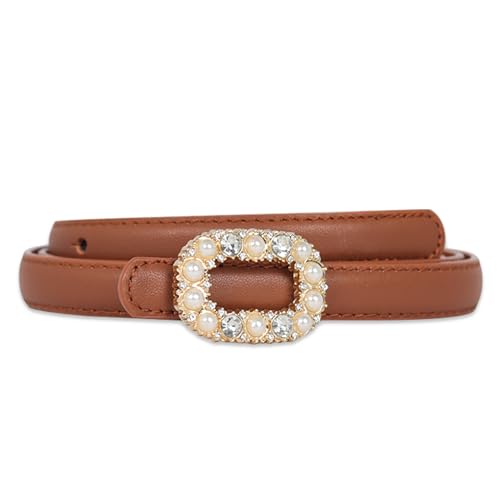 Image of Aurolran Women's Fashion Classic Metal Buckle Leather Belt with Jeans Dress