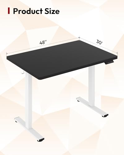 Image of SANODESK Electric Standing Desk 48 x 30 Inches Whole-Piece Desktop Height Adjustable Stand Up Desk w /6-Button Controller Ergonomic Computer Desk for Home Office, White Frame + Black Tabletop
