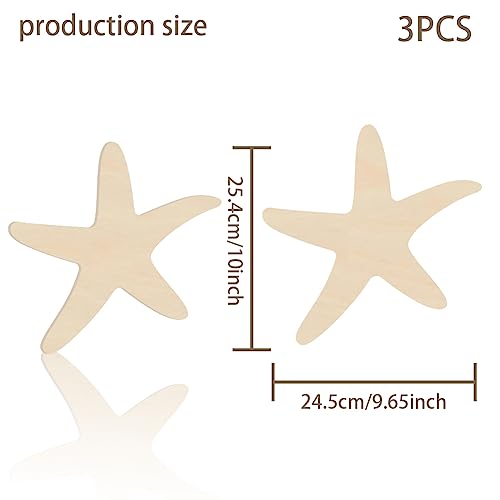 BENECREAT 3Pcs Starfish Wooden Cutouts, Unfinished Wooden Sea Animal Cutouts - Image 2