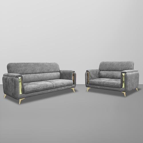 Image of Casaliving Gelio 3+2 Seater Sofa Set for Living Room (Dark Grey Colour) Premium Fabric Sofa
