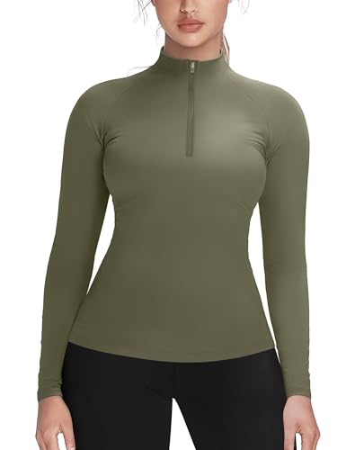 Zengjo Womens 1/4 Zip Pullover Athletic Slim-Fit Long Sleeve Workout Top Quarter-Zip Running Yoga Jacket Lightweight