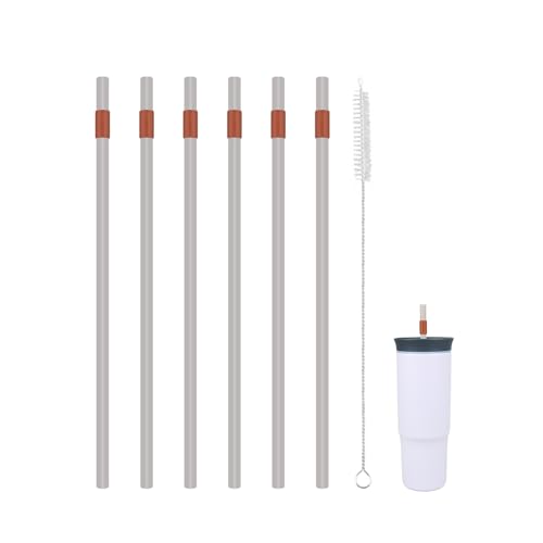 KLOWOAH Replacement Straws Compatible with Owala 24oz Tumbler, with 1 Brush,Pack of 6 (Grey-orange)