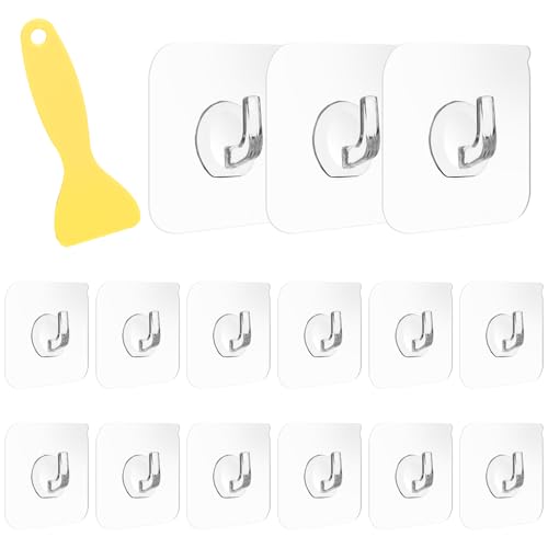 KINDOYO 15 Piezas Gancho Adhesivo Transparentes - Gancho De Pared Multifuncionales Ganchos Autoadhesivos Para Cocina, Baño, Puerta
