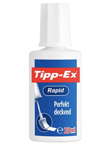 BIC 8871661 Tipp-Ex Rapid, 2 x 25 ml Korrekturflüssigkeit, Korrekturfluid mit Auftragsschwämmchen für präzises Ausbessern