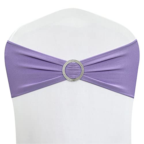 Image of Spandex Chair Sashes Bands, Lavender, 30PCS | Stretch Chair Ties Bows, With Buckle Slider, For Wedding Party Banquet Decoration