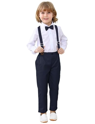 mintgreen Ropa Bebe Niño de Boda, Traje de Bautizo para Niños Conjunto de Ropa de Manga Larga con Pajarita, Blanco Azul, 5 6 Años, 130