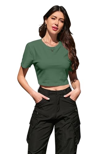 Image of Betusline Girls & Women Basic Summer Short Sleeve Slim Fit T-Shirts Soft Crewneck Crop Y2k Tee Cute Gym Fashion Clothes