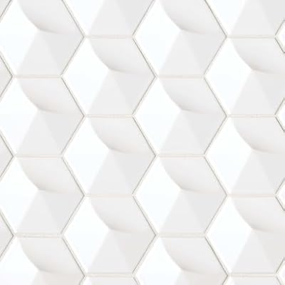 Bedrosians Hedron Gloss Ceramic 3D Hexagon Tile 4" x 5", White (36-Pack, 3.87 SF)