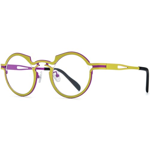 Image of FONEX Colorful Pure Titanium Glasses Frame Women Retro Round Eyeglasses