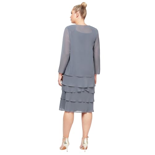 Image of S.L. Fashions Women's Mother of The Bride Tiered Jacket Dress with Shoulder Embellishment
