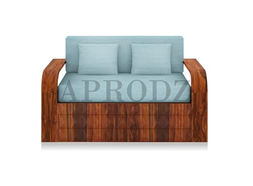 Image of APRODZ Solid Sheesham Wood Sofa Cum Bed 2 Seater Velevt Fabric with Cushions Perfect Sofa Furniture for Home Living Office Room and Guests (Honey Finish 75x51x30-Inch)