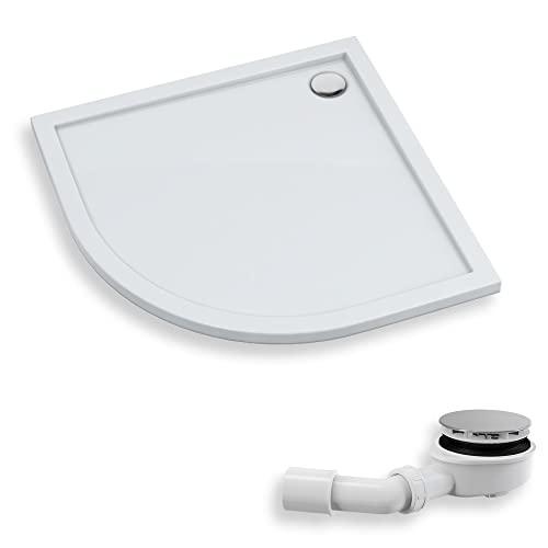KOLMAN Duschwanne 100x100 cm Viertelkreis, Weiß, Acryl, Flach, Glatt, Ablaufgarnitur Ø 90 mm, Design-Duschtasse Halbrund Caspar New