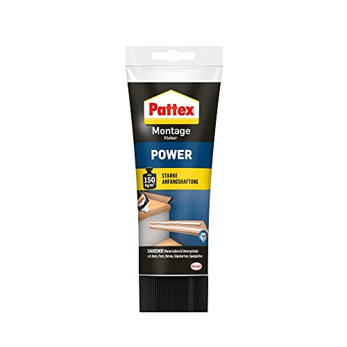Pattex Assembly Adhesive Power, adhesivo de construcción de 250 g con fuerte adhesión inicial, adhesivo potente para materiales absorbentes, adhesivo para interiores y exteriores