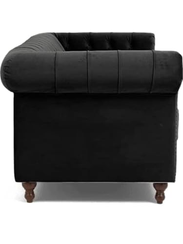 Image of Modern and Stylish 3 Seater Chesterfield Luxury Sofa with Valvet and Fabric Comfortable Sofa for Living Room, Dining Room, Hallway, and Office-(BLACKK).