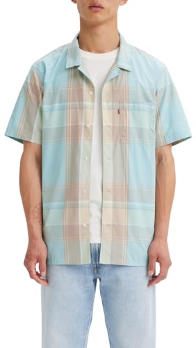 Levi's Herren Big & Tall Sunset Camp Shirt Freizeithemd, Martin Plaid Pastel Turquoise, Braun, 1XL