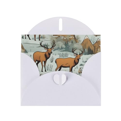 YYHWHJDE White Wildlife Jagd Hirsch Bär Elch druckt hochwertiges Perlpapier Grußkarte :: 10,2 x 15,2 cm, für Geburtstagskarte, Party-Einladungskarte