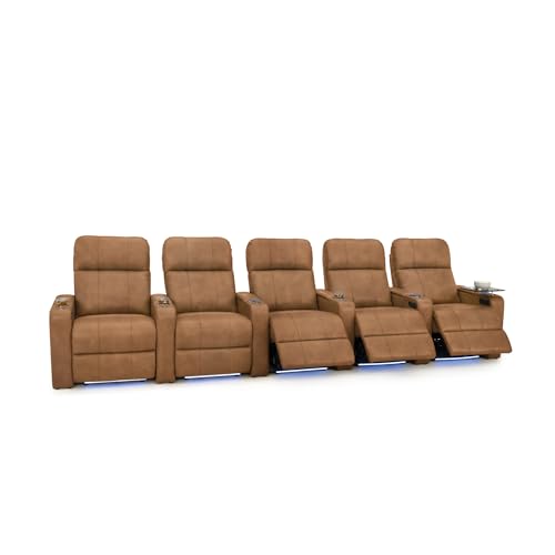Image of Seatcraft Monterey Home Theater Seating Tawny Row of 5 | Italian Leather, Wall Hugger, Zero Gravity, Powered Headrest, Power Recline, Zero Gap, USB charging