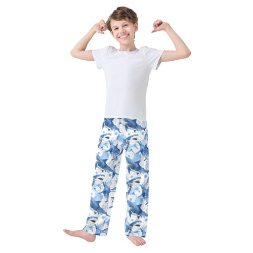 Shark Blue Color Pajamas Bottoms with Pockets Comfy Pjs Sleepwear Elastic Waistband Pajamas Pants Lounge Pants for 6-14 Years2