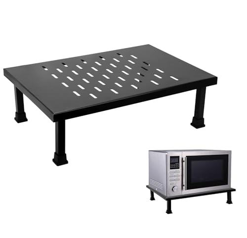 Image of Heavy Duty Metal Microwave Oven Stand for Kitchen Platform & Floor | Universal Fix Stand with Ventilation Holes, Anti-Slip Legs | Load Capacity Up to 50 Kg (Black)