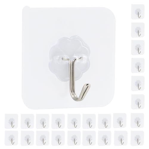 Elalove 24 Crochets Adhésifs Mural Transparents sans Trace pour Porte Serviette Tableau Plafond et...