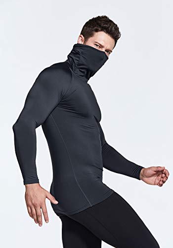 TSLA Men\'s Thermal Compression Shirts Hoodie with Mask, Long Sleeve Winter Sports Base Layer Top, Active Running Shirt, Heatlock Hoodie(yuh58) - Charcoal, XXX-Large