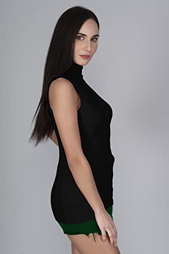 Image of A5081 Women's Basic Solid High Neck Sleeveless Stretchable Ribbed Stylish Women Top
