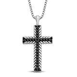 Jewelili Sterling Silver Cross Pendant Necklace for Men | 1/2 CTTW Treated Black Round Diamonds | 22' Box Chain | Luxury Jewelry Gift for Him | Gift Box Included